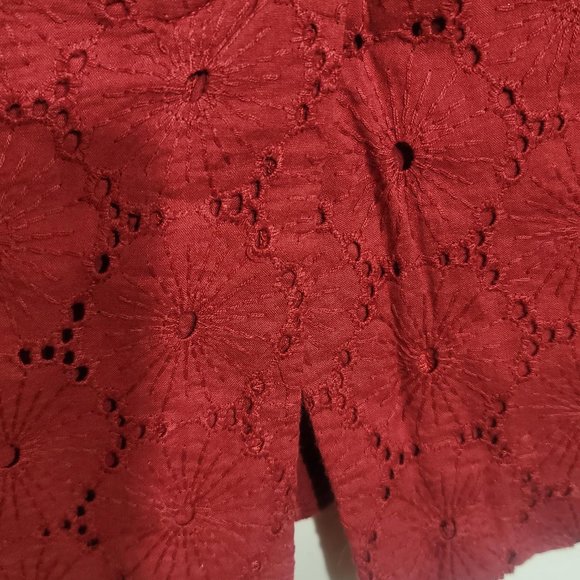 J.Crew Factory Lace Flower Pattern Burgundy Maroon Red Pencil Skirt sz 8 GUC - Picture 5 of 6